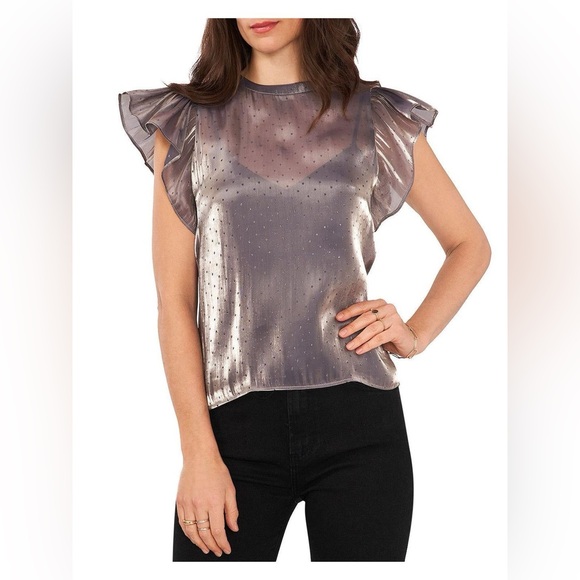 1. State Metallic Shimmer Flutter Sleeve Blouse - Picture 2 of 2